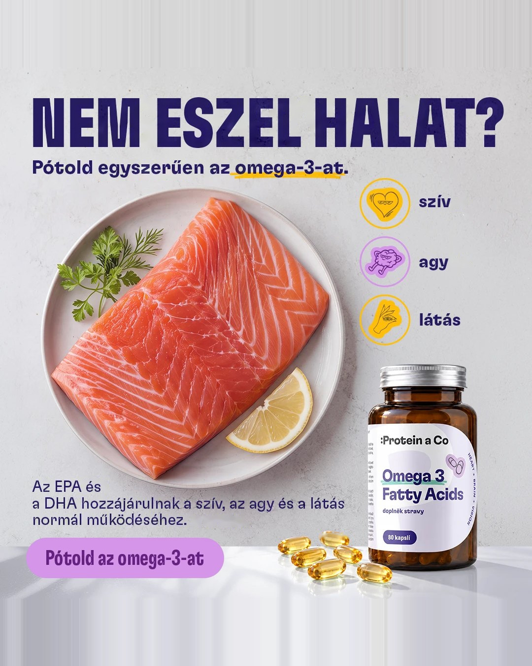 Nem eszel halat? Pótold egyszerűen az omega-3-at – lazacfilé és Omega 3 Fatty Acids kapszulák